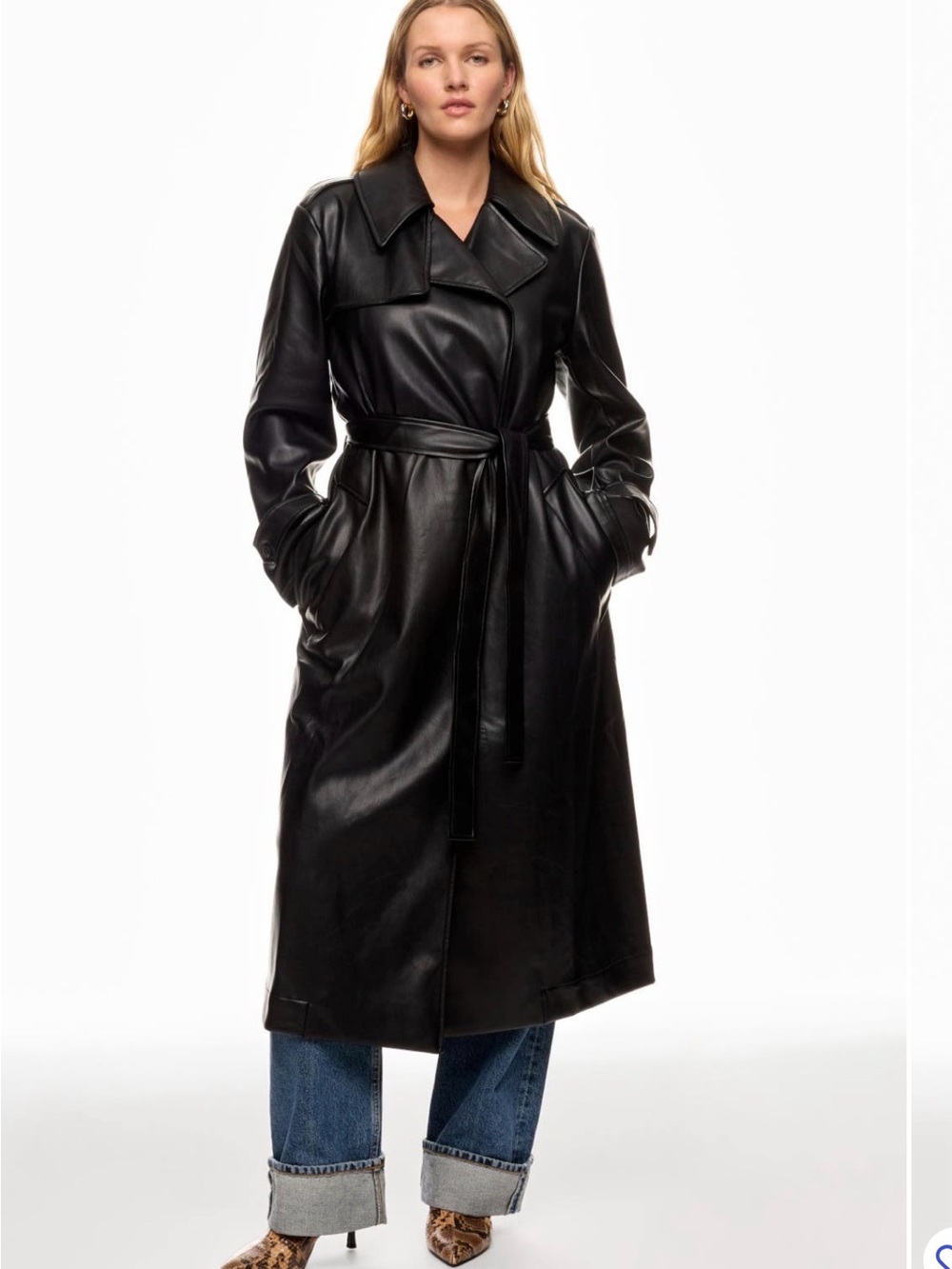 10 Crosby Derek Lam Black Faux Leather Trench Coat with Tie Belt